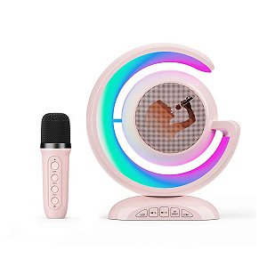 Caixa De  Som Microfone Sem Fio Karaoke Bluetooth  Cor Rosa [F102]