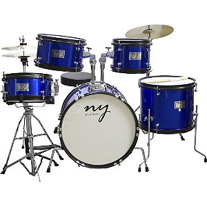 Bateria Acústica Infantil Junior 2t Azul Com Banco New York [F097]