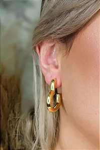 Brinco Argola De Coração Grossa Banhado Em Ouro 18k [F027]