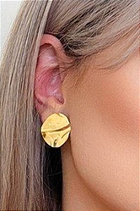 Brinco Efeito Ondulado De Circulo Banhado Em Ouro 18k [F027]
