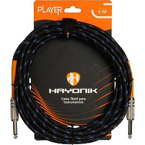 Cabo Para Instrumentos Player P10 Textil 5m Preto/Azul Hayonik [F003]