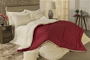 Edredom Coberdrom Queen Size Aspen Dupla Face Sherpa Que Imita Pele De Carneiro Vermelho [F101]