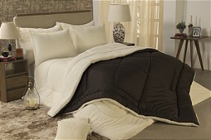 Edredom Coberdrom Queen Size Aspen Dupla Face Sherpa Que Imita Pele De Carneiro Marrom [F101]