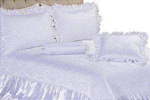 Kit De Colcha Cobre Leito Athena Casal Queen 05 Peças Branco [F101]