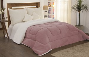 Edredom Coberdrom Queen Sherpa Pele De Carneiro E Soft Rose [F101]