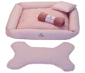 Kit Cama Pet Cachorro Ou Gato Chevron Rosa Tam: M 04 Peças [F101]