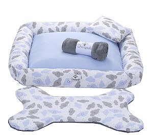 Kit Cama Pet Cachorro Ou Gato Nuvens Azul Tam: G 04 Peças [F101]
