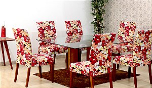 Capas De Cadeira 04 Lugares Floral Vermelho [F101]