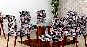 Capas De Cadeira 06 Lugares Floral Rosa [F101]