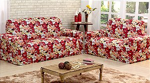 Capa De Sofá Adere Floral Vermelho 02 E 03 Lugares [F101]