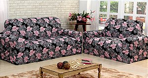 Capa De Sofá Adere Floral Rosa 02 E 03 Lugares [F101]
