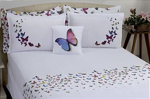 Jogo De Cama Lençol Borboletas Percal 180 Fios Queen Size 04 Pçs [F101]