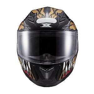 Capacete Texx Fechado Hawk Alien Dourado Pret 62 [F016]