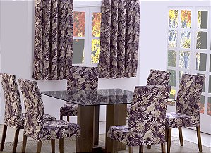 Capas De Cadeira 06 Lugares Floral Vinho [F101]