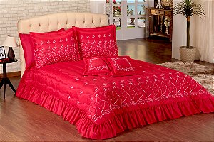 Cobre Leito Casal King Size Alice  07 Peças Vermelho [F101]