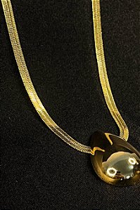 Colar Fita Com Gota Abaulada Banhado Em Ouro 18k [F027]