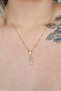 Colar Pingente Menino Com Zircônia Colorida Banhado Em Ouro 18k [F027]