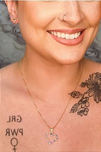 Conjunto Corações Com Zircônia Colorida Banhado Em Ouro 18k [F027]