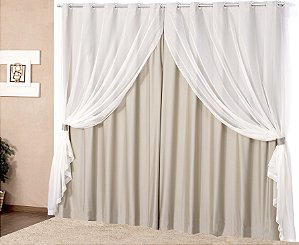 Cortina Para Sala Ou Quarto Blackout Com Voil 3,00 Avelã [F101]