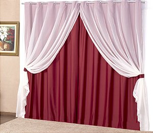 Cortina Para Sala Ou Quarto Blackout Com Voil 3,00 Vermelha [F101]