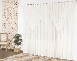 Cortina Para Sala Ou Quarto Microfibra Com Voil 3,00 Palha [F101]