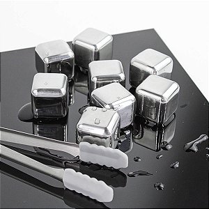 Cubos De Gelo Em Aço Inox Com Pegador Kit Com 8 Unidades [F102]