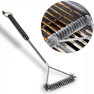 Escova Limpa Grelha Churrasqueira Cerdas De Aço Grill Espeto [F102]