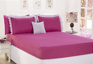 Jogo De Lençol Poa Queen Size 04 Peças Pink [F101]