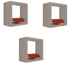 Kit 3 Nicho Decorativo 15x15x20 Cm Madeirado Em Mdf [F031]