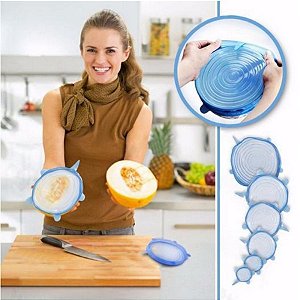 Kit 6 Super Tampas Potes Universal Stresh Silicone Premium [F102]