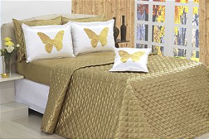 Kit Cobreleito E Lençol Capim Dourado Casal Padrão 07 Pçs [F101]