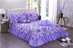Kit Colcha Cobre Leito Belize Casal Queen 06 Pçs Floral Lilas [F101]
