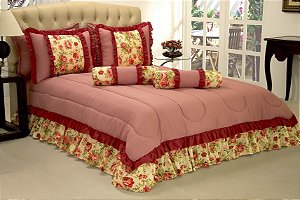 Kit Colcha Edredon Florença Casal Queen 05 Pçs Rose [F101]