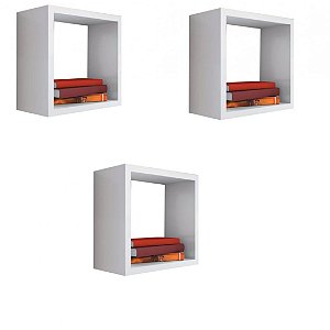 Kit 3 Nicho Decorativo 15x15x20 Cm Branco Em Mdf [F031]