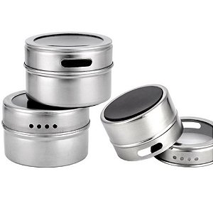 Porta Tempero Magnético Em Aço Inox 3 Peças Com Suporte [F102]