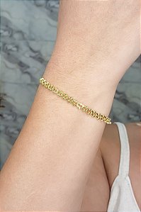 Pulseira Com Fecho Regulável E Corrente Trabalhada Banhado Em Ouro 18k [F027]