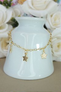 Pulseira Infantil De Estrelinhas Banhado A Ouro 18k [F027]
