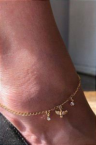 Tornozeleira Com Pingente De Espirito Santo Banhado Em Ouro 18k [F027]