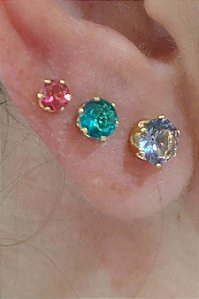 Trio De Zirconia Colorida Banhado Em Ouro 18k [F027]