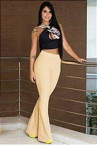 Calça Flare Bandagem Cós Alto [F081]