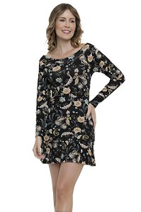 Vestido Curto Viscolycra Manga Longa Paisley [F081]