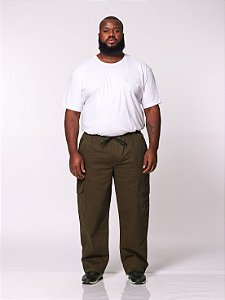 Calça Macaw 7868 Verde Musgo Plus Size Sarja [F075]