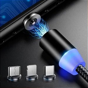 Cabo Carregador  Magnetico Com Imã 3 Em 1 Lightning Led [F102]