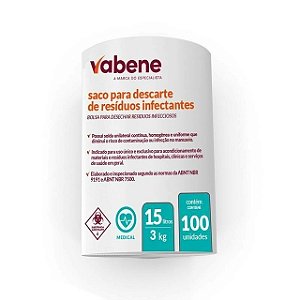 Saco P/ Descarte De Residuos Infectantes 15l (3kg) C/100un Vabene [F132]