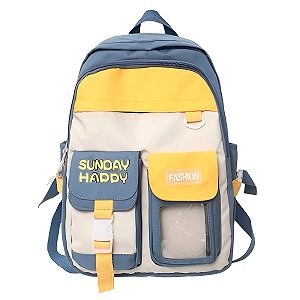 Mochila Juvenil Feminina Passeio Cores: Amarelo Com Azul [F102]
