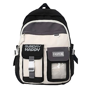 Mochila Juvenil Feminina Passeio Cores: Preto Com Branco [F102]