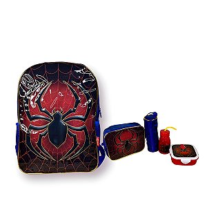 Kit Mochila Escolar Infantil Homem Aranha Cor: Azul [F102]