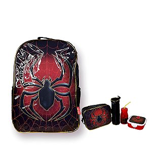 Kit Mochila Escolar Infantil Homem Aranha Cor: Preta [F102]
