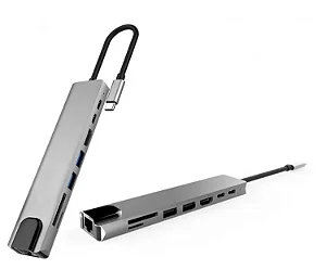 Hub Adaptador 8x1 Usb Hdmi Type C Rj45 Sd Notebook Mac