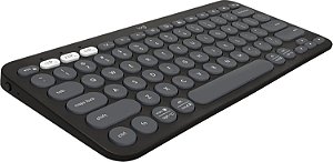Teclado sem fio Logitech Pebble Keys 2 K380s com Conexão Bluetooth Easy-Switch e Pilha Inclusa - Compatível com PC, Mac, Chrome OS, Android, iOS e Apple TV, Layout US - Grafite